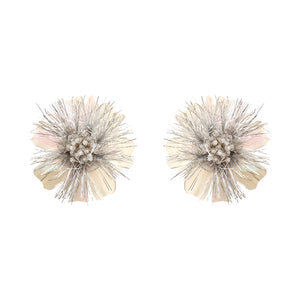 Silver Tinsel and Bead Stud Earrings on Flat White Background