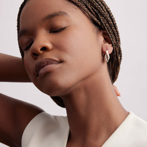 Silver Twisted Hoop Earrings Styled on Model