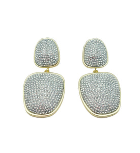 Clear Crystal and Gold Double Drop Earrings on Flat White Background