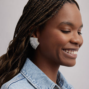 Silver Glitter Sequin Wing Stud Earrings on Model