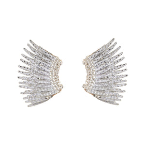 Silver Glitter Sequin Wing Stud Earrings on Flat White Background