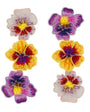Floral shaped embroidered earrings on white background