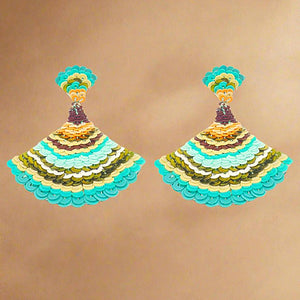 Sequin Embroidered Drop Earrings on Tan Background