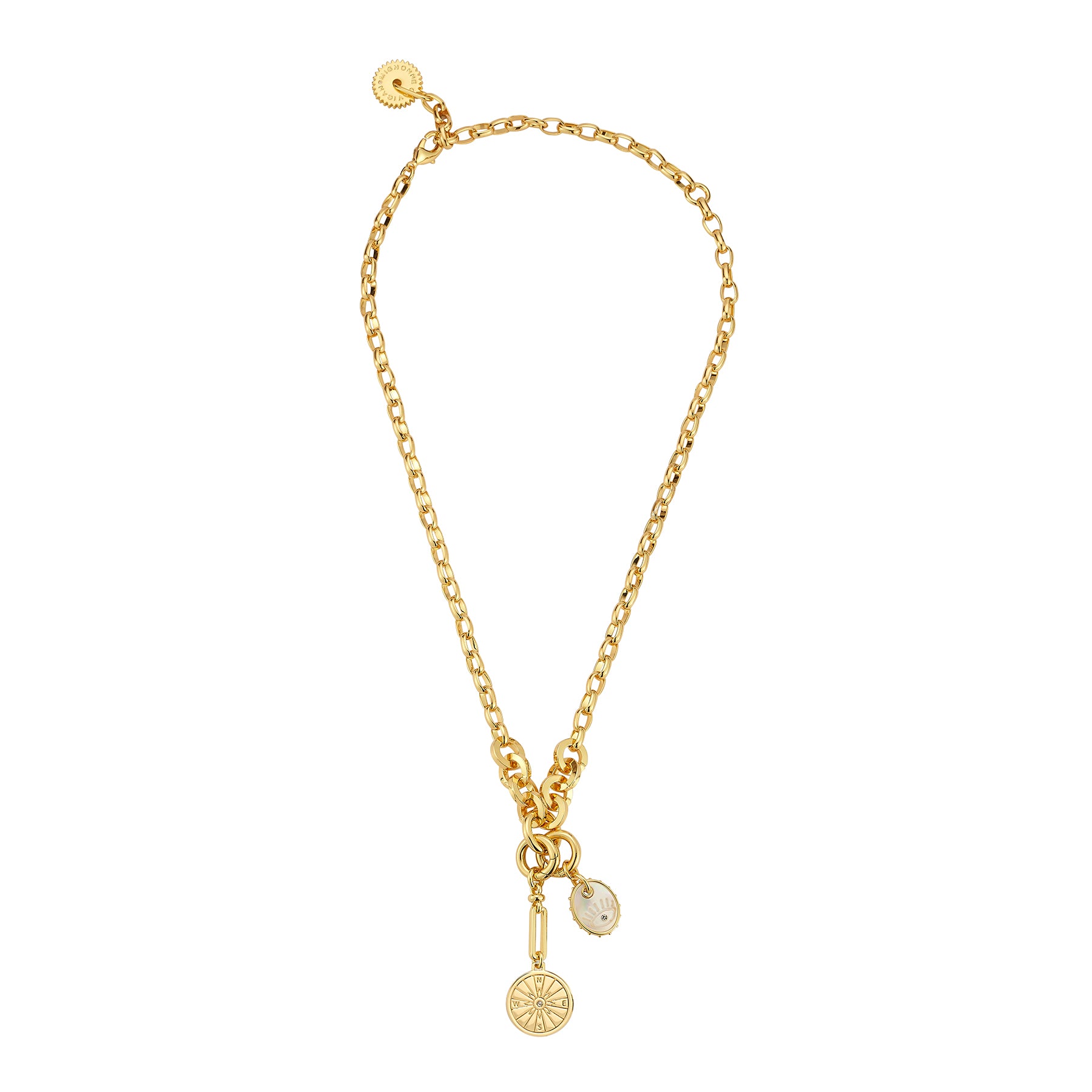 Gold Necklace with Charm Pendants 