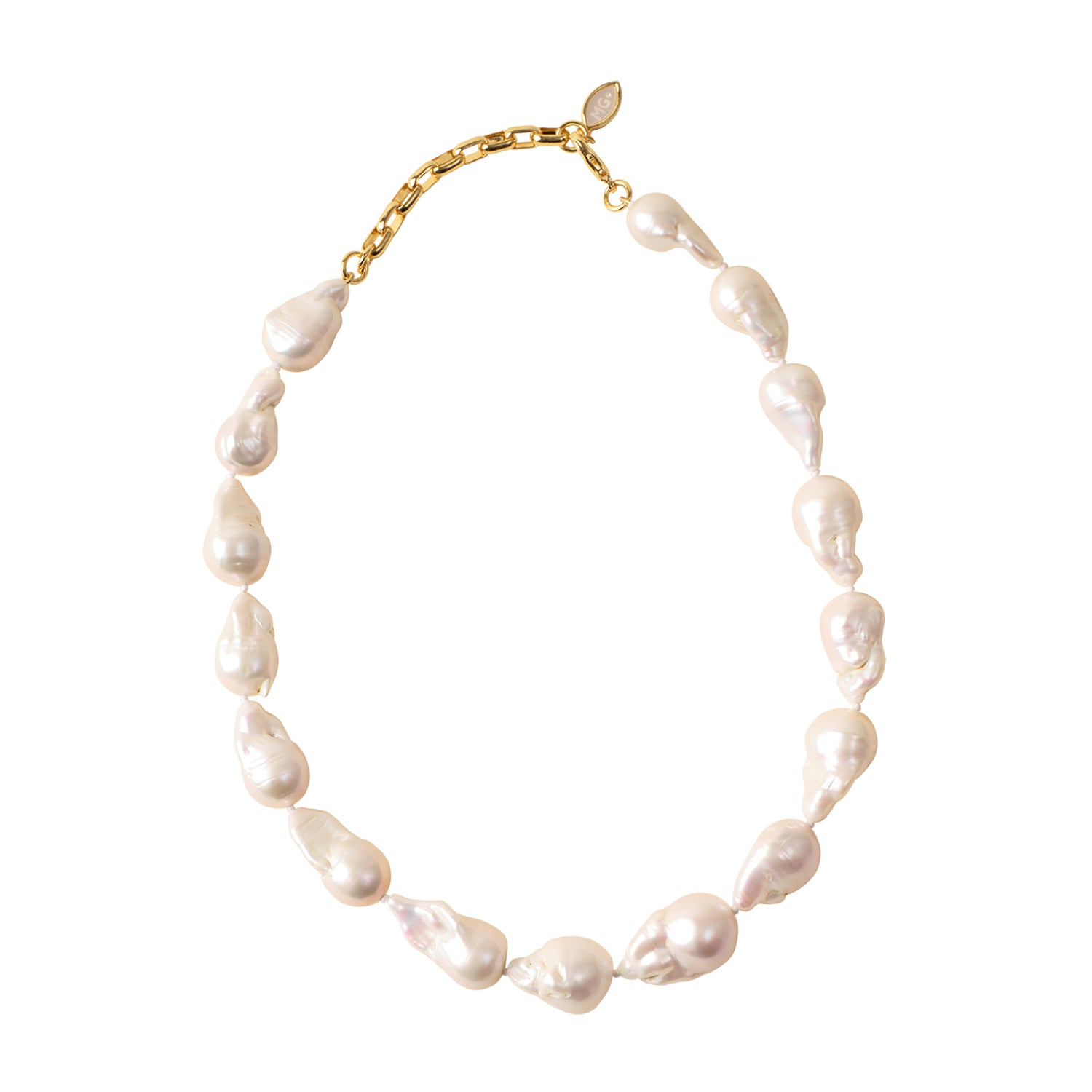 White Pearl Strand Necklace on Flat White Background