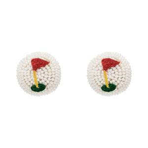 Beaded Golf Flag Stud Earrings on Flat White Background