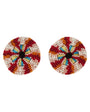 Pair of colorful beaded earrings on a white background