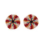 Pair of colorful beaded earrings on a white background