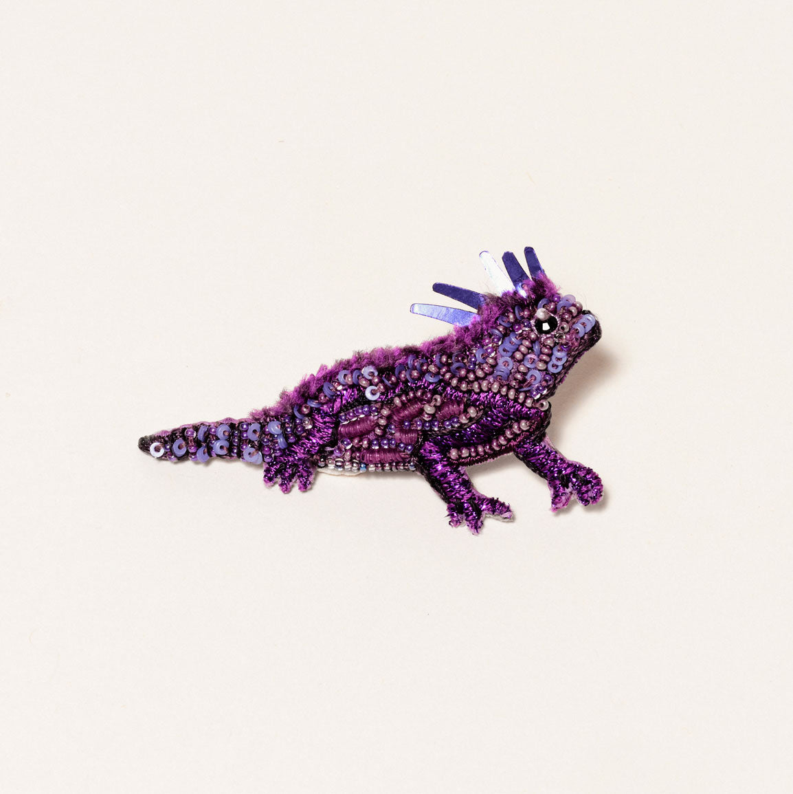 Horned Frog Brooch Purple – Beaded Embroidered Brooch