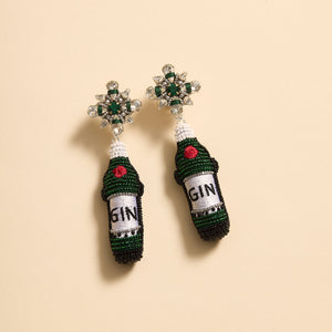 Gin Bottle Earrings Green