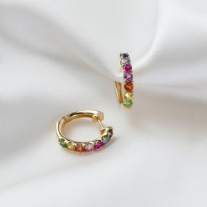 14k Gold & Multi-Colored Sapphire Hoop Earrings
