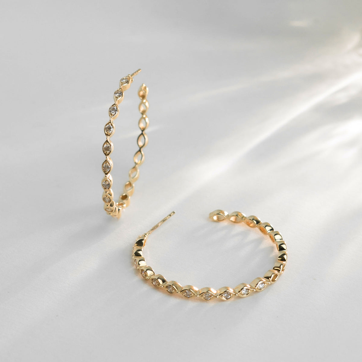 14k Gold & Diamond Marquise Hoops