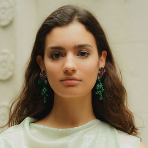 Athena Floral Earrings Green Red