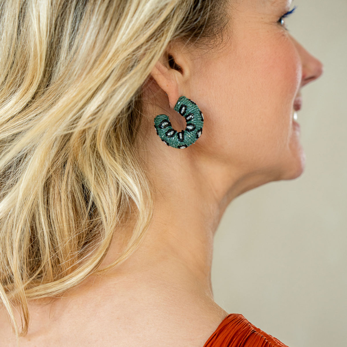 Thin shops Hoop Earring: silver with green agate