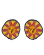 Embroidered yellow and orange stud earrings