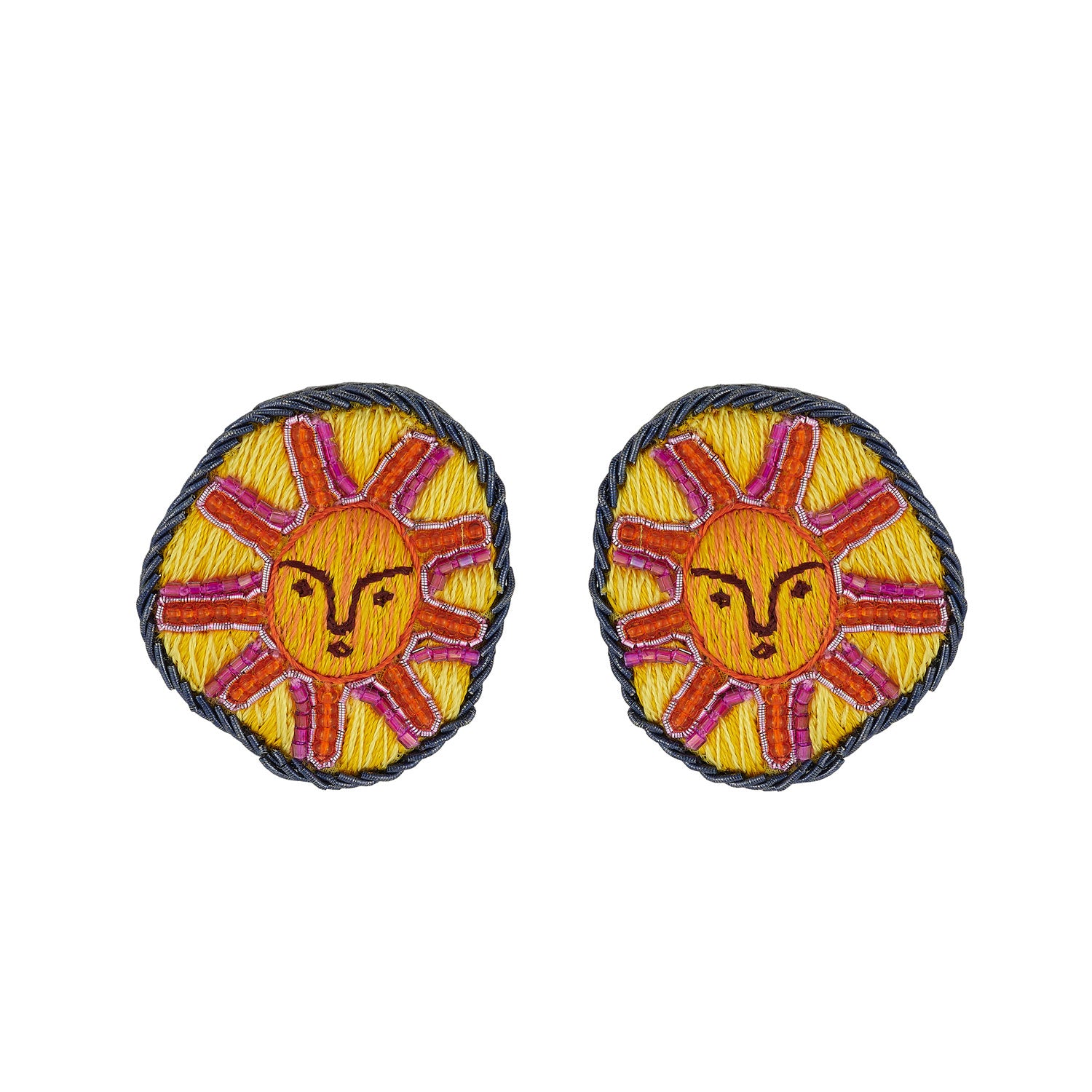 Embroidered yellow and orange stud earrings