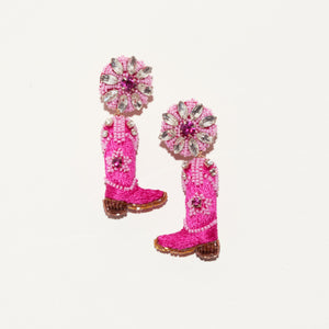 MG x HerStory Cowgirl Boot Drop Earrings Hot Pink