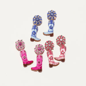 MG x HerStory Cowgirl Boot Drop Earrings Hot Pink