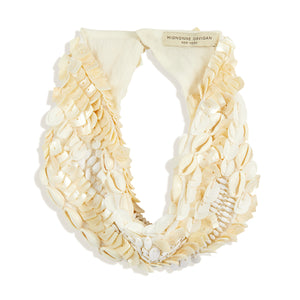 Ivory Shell and Bead Scarf Necklace on Flat White Background