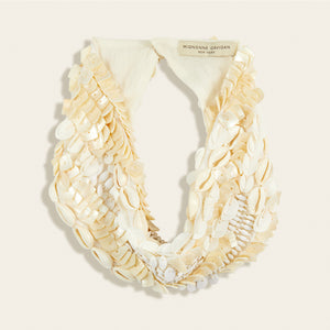 Ivory Shell and Bead Scarf Necklace on Cream Background