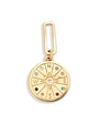 Gold Compass Charm with Multi-Colored Crystals on Flat White Background