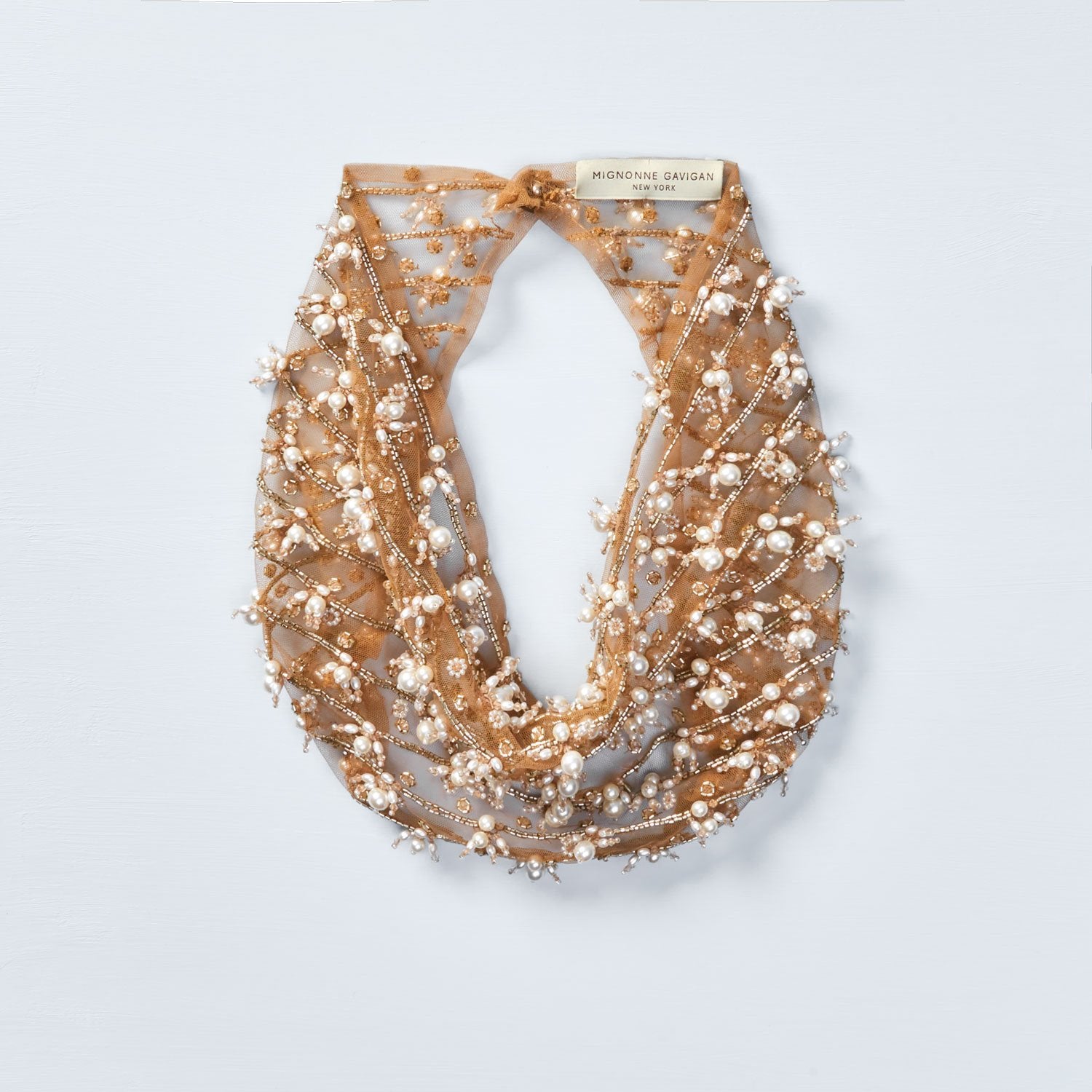 Gertrude Pearl Flower Scarf Necklace in Green/Blac
