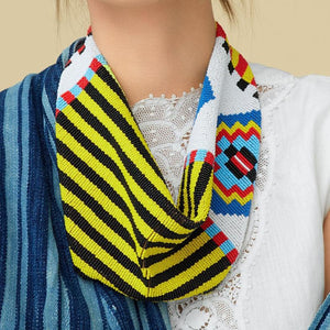 Multi-Colored Geometric Scarf Necklace Styled on Model